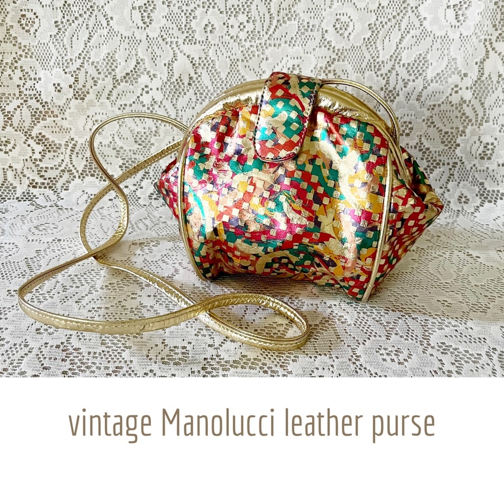 vintage 1980s Manolucci colorful metallic leather retro disco bag